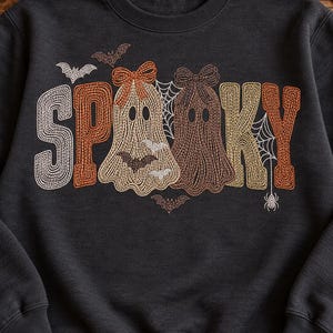 Spooky Ghost Bow 5 Sizes Embroidery Design, Coquette Halloween Sketch Machine Embroidery Pattern, Bats Spider Web Shirt Embroidery File.