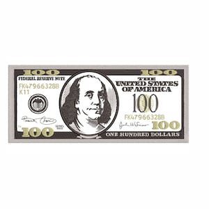 One Hundred Dollars Machine Embroidery Design. 5 Sizes. Money Machine Embroidery Design