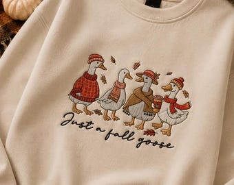 Fall Goose Squad Embroidery Design 4 Sizes. Autumn Geese Machine Embroidery Design. Funny Cozy Fall Embroidery Design. Instant Download.