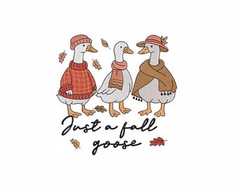 Fall Goose Embroidery Design 4 Sizes. Cute Autumn Goose Machine Embroidery. Funny Fall Sweater Weather Design. Instant Download.