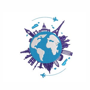 Aarde machine borduurwerk ontwerpen. 7 maten. Borduurontwerp voor reizen. Digitale download. Direct downloaden.