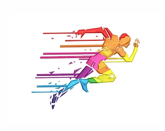 Colorful Running Man Machine Embroidery Design. 3 Sizes. Sports Embroidery Design