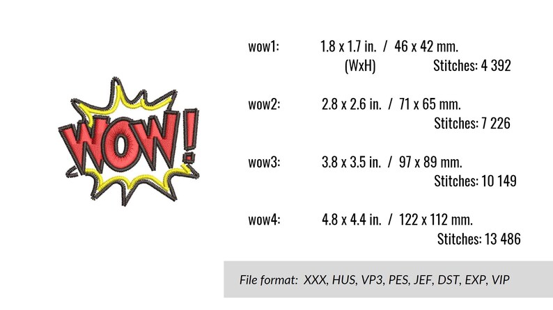 Wow Machine Embroidery Design 4 Sizes Etsy