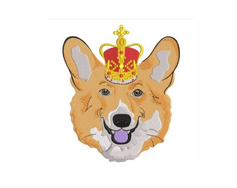 Corgi with Crown Machine Embroidery Design. 5 Sizes. Dog Embroidery Design