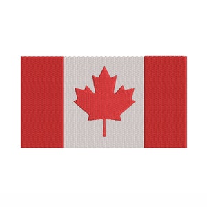 May include: A red and white Canadian flag with a red maple leaf in the centre.