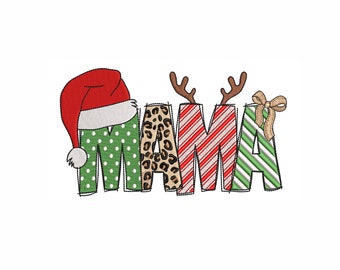 Christmas Mama Machine Embroidery Design. 4 Sizes. Christmas Embroidery Design. Retro Christmas Embroidery