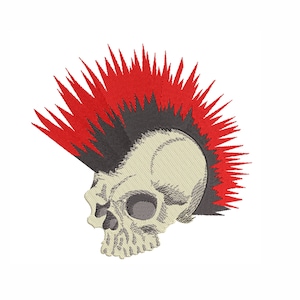 Skull Machine Embroidery Design. 4 Sizes. Skull with Mohawk Embroidery Design