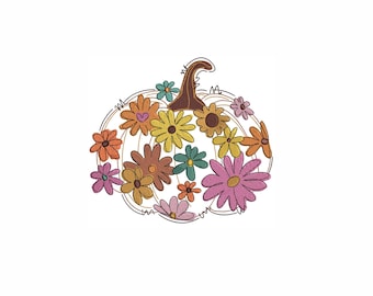 Boho Floral Pumpkin Embroidery Design. 4 Sizes. Fall Autumn Pumpkin Machine Embroidery, Cute Thanksgiving Embroidery Design.