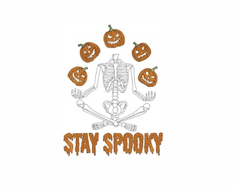 Maskinbroderidesign med Halloween-skelett. 7 storlekar. Broderidesign för att vara läskig. Pumpabroderidesign. Broderi under den läskiga säsongen.