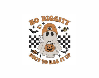 Pas de Diggity Bout pour l’emballer motif de broderie machine. 3 tailles. Motif de broderie fantôme d'Halloween