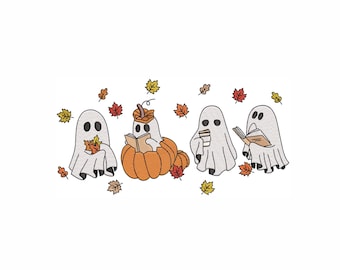 Ghost Reading Book Machine Embroidery Design. 5 Sizes. Bookish Halloween Embroidery Design. Book Lover Embroidery. Fall Vibes Embroidery.