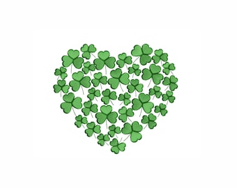 May include: A green shamrock heart shape made of many individual shamrocks.