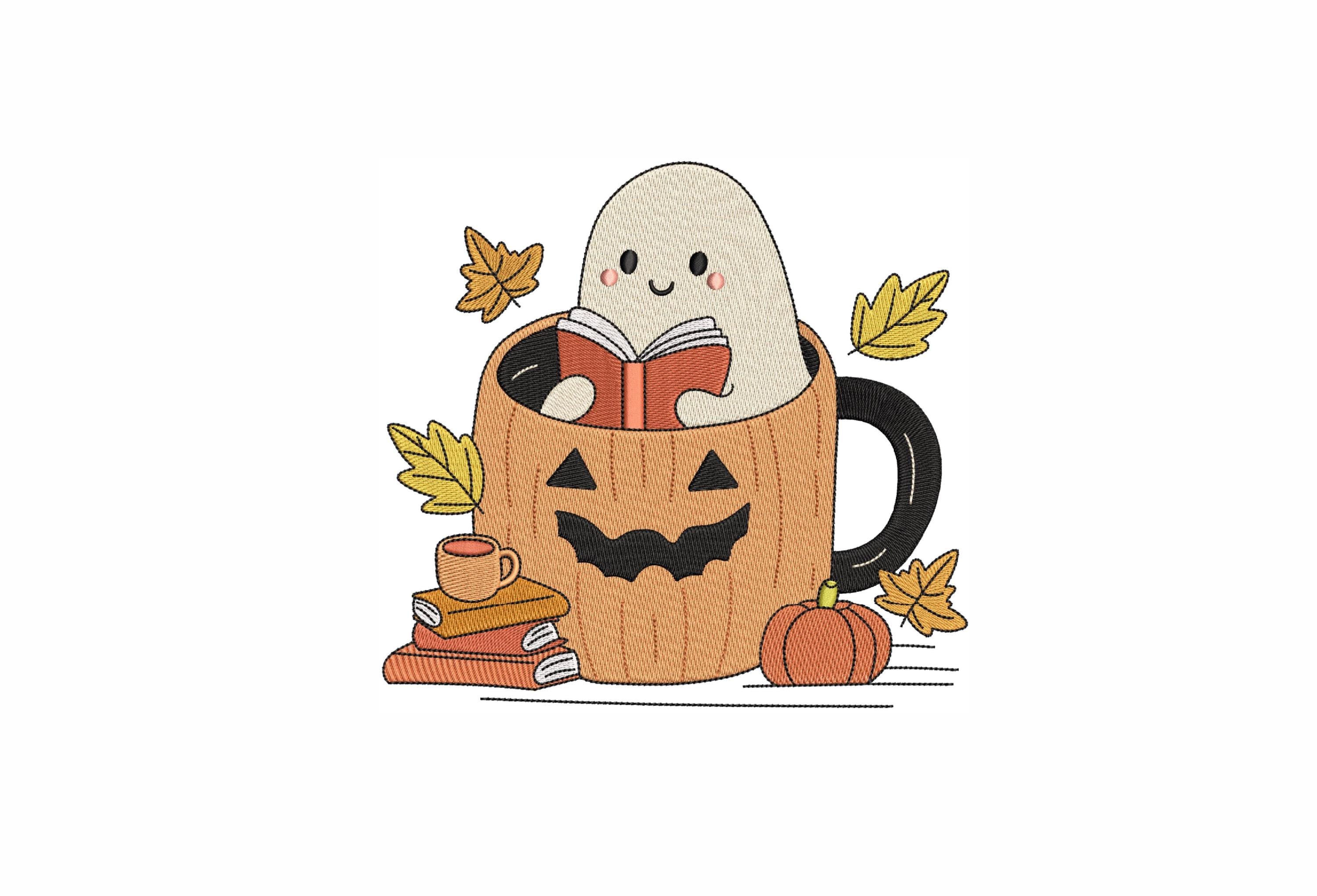 Bookish Ghost Pumpkin Machine Embroidery Design. 4 Sizes. Bookish ...