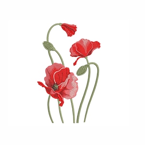 Poppy Machine Embroidery Design. 4 Sizes. Flowers Embroidery Design