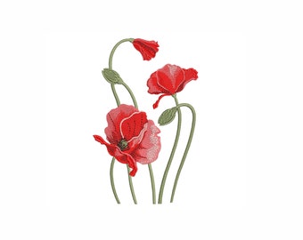 Mohnblume für die Stickmaschine. 4 Größen. Blumen Stickdatei