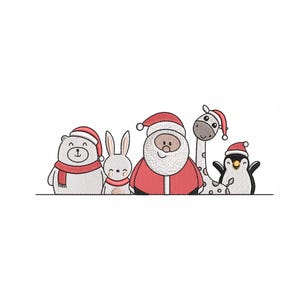 Animals With Santa Machine Embroidery Design. 5 Sizes. Christmas Animals Embroidery Design. Santa Claus Embroidery Design.