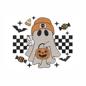 Ghost in a Hat Machine Embroidery Design. 3 Sizes. Ghost With a Pumpkin Embroidery Design. Halloween Ghost Embroidery. Instant Download