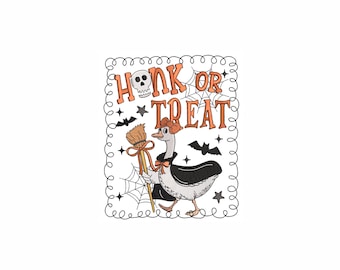 Honk or Treat Halloween Goose Embroidery Design. 3 Sizes. Funny Witch Goose Machine Embroidery. Fall Decor. Instant Download.