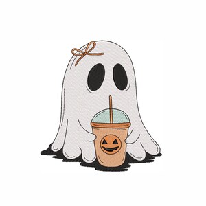 Ghost Machine Embroidery Design. 4 Sizes. Ghost With Coffee Embroidery Design. Halloween Embroidery Design. Digital Download.