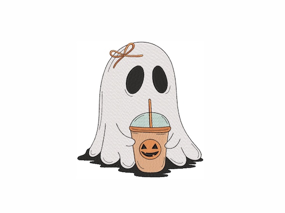 Ghost Machine Embroidery Design. 4 Sizes. Ghost With Coffee Embroidery Design. Halloween Embroidery Design. Digital Download.