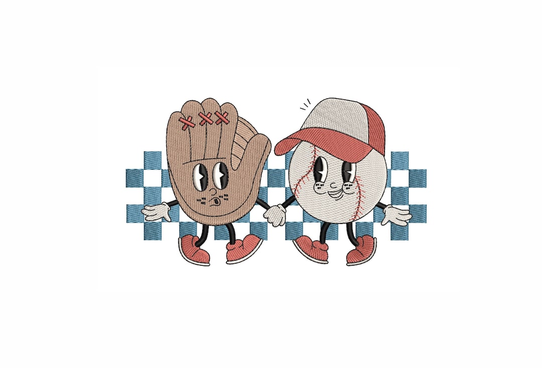 Baseball Glove and Ball Machine Embroidery Design. 4 Sizes. Retro