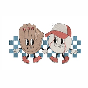 Baseball Glove and Ball Machine Embroidery Design. 4 Sizes. Retro Baseball Characters Embroidery Design