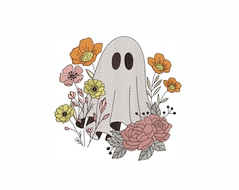 Floral Ghost Machine Embroidery Design. 4 Sizes. Halloween Embroidery Design. Ghost Embroidery. Gift for Demure Girls Women Embroidery.