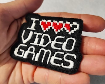 Parche I Love Videogames para Planchar – Parche Gamer – Retro Gaming – Arcade Patch – Videojuegos – Regalo Gamer