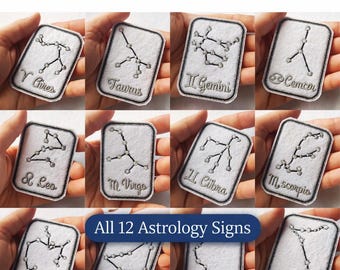 星座パッチ - 刺繍入りアイロン接着/縫い付け式占星術アップリケ - 星座アップリケ