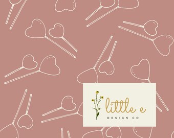 Heart Sucker Seamless File, Muted Candy Pink Valentine’s Day Seamless Repeat, Minimal Neutral Valentine&#39;s Day, Earth Tone Pattern for fabric