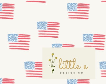 USA Patriotic Seamless File, American Flag Digital Paper, Simple 4th of July Aesthetic Design, Muted Watercolor Flag for Fabric