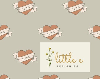 Mama Tattoo Seamless File, Boy Skater Valentine’s Day Seamless Repeat, Minimal Boho Valentine&#39;s Day Pattern, Neutral Earth Tone JPG Design