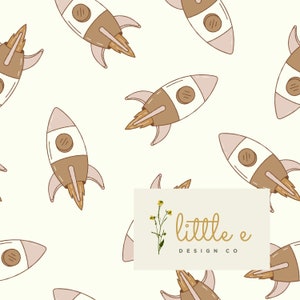 Neutral Rocket Seamless File, Minimal Seamless Pattern for Fabric, Retro Digital Paper, Spaceship Seamless Repeat, Earth Tone Outer Space