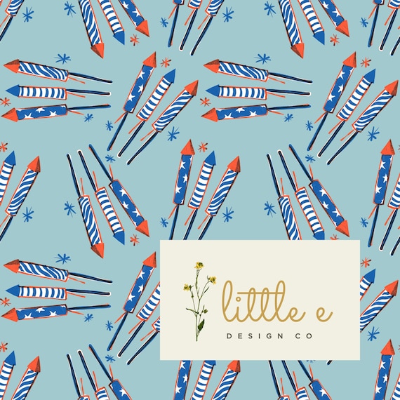 Firecracker Seamless File, 4th of July Design for Fabric, American Patriotic Aesthetic, USA Fireworks for Boy, Red White and Blue Summer