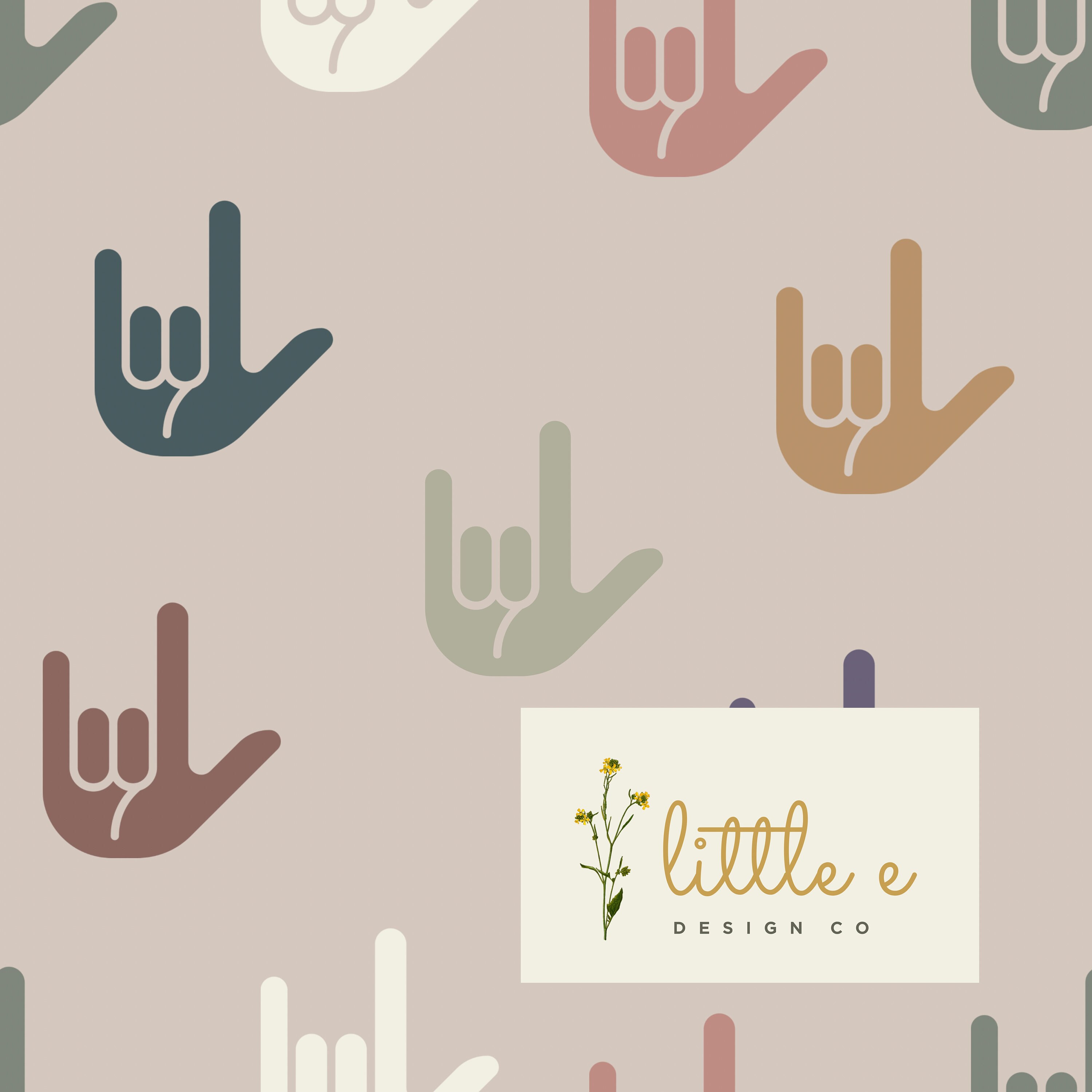 I Love You Seamless File, ASL Sign Language Valentine’s Day Seamless Repeat, Minimal Neutral Valentine's Day, Earth Tone Pattern for fabric