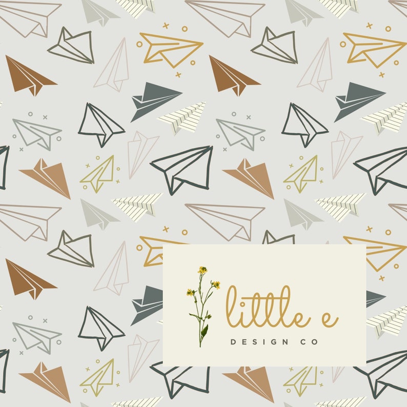Paper Plane Seamless File, Minimal Seamless Pattern for Fabric, Paper Airplane Digital Paper, Back to School Seamless Repeat, Earth Tone Boy image 1