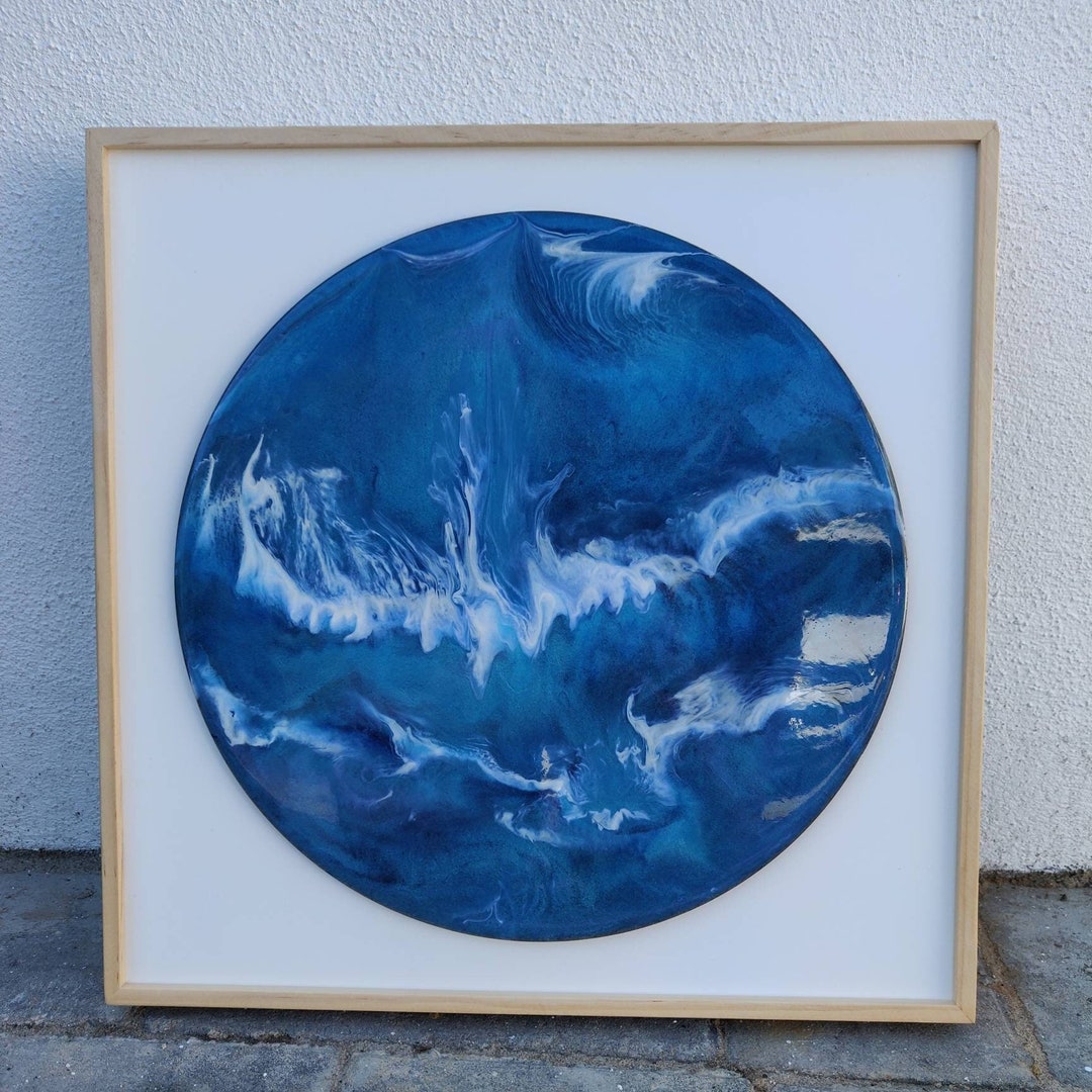 Resin Art Wall Hanging Resin Ocean Wave Circle Framed Home Etsy