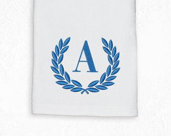 Embroidered Initial Hand Towel, Personalized Wreath Terry Velour
