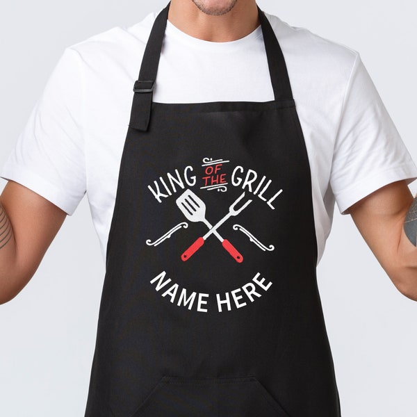 Personalized Embroidered King of the Grill Apron with Pockets & Bottle Opener, Grilling Apron Gifts for Men Dad Chef Cook Lover Barbeque BBQ