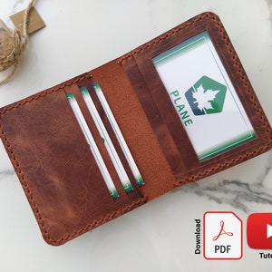 Patrón en PDF de billetera con tarjetero de cuero con ventana para identificación, plantilla de billetera plegable con ventana para identificación