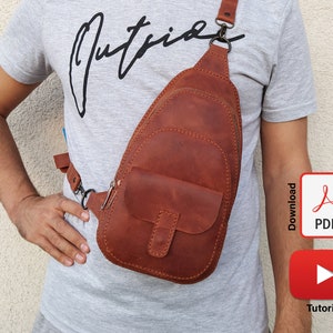 Leder Unisex Sling Bag PDF Muster, DIY Rucksack Muster, Crossbody Bag Muster, kleine Reisetasche Vorlage