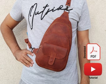Leather Unisex Sling Bag PDF Pattern, DIY Backpack Pattern, Crossbody Bag Pattern, Small Travel Bag Template