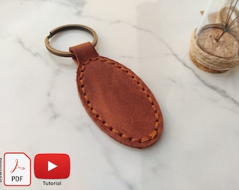 Leather Oval Keychain Pdf Template, Minimalist Keyring Pdf Pattern for Beginner