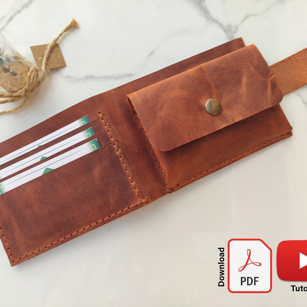 Leather Wallet PDF Pattern with Coin Compartment, Leather Wallet Template with Video Tutorial, A4 + Letter (US) Format