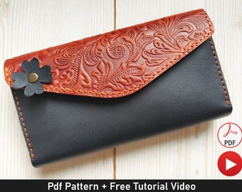 Women Leather Wallet Pattern, Leather Long Wallet Pattern, Leather Pattern Pdf, Leather Template, Phone Wallet Pattern