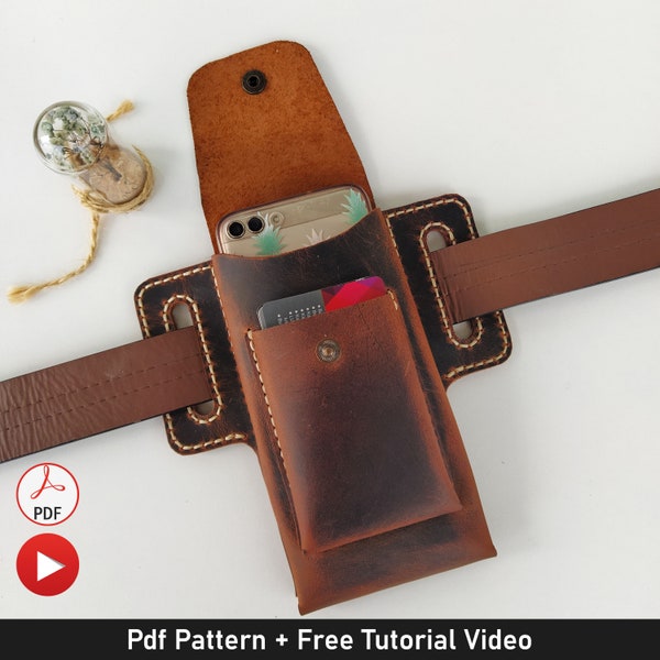 Leather Vertical Cell Phone Holster Pattern, Phone Belt Holster Template, Smartphone Case Pattern