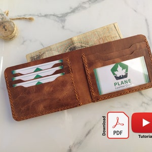 Patrón de artesanía en cuero, patrón de billetera plegable de cuero en PDF con ventana de identificación, PDF descargable