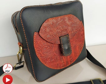 Leather Square Bag Pattern with Front Pocket, Leather Bag Pattern, Leather Crossbody Bag Pattern
