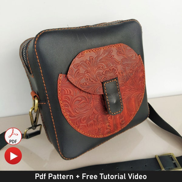 Leather Square Bag Pattern with Front Pocket, Leather Bag Pattern, Leather Crossbody Bag Pattern