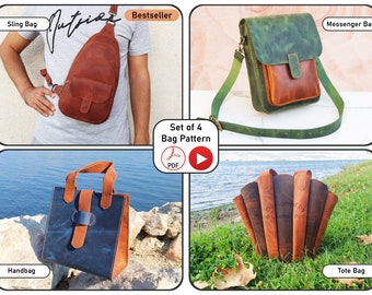 Leather Pattern Bundle for Anniversary Gift, Leather Sling Bag Pattern, Messenger Bag Pattern, Leather Tote Bag Pattern, Hangbag Pattern